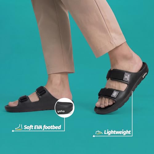 Image of YOHO Wilo Double Strap Sliders for Men | Cushioned & Lightweight | Adjustable Strap | Comfortable Monsoon Footwear & Rainy Sandals