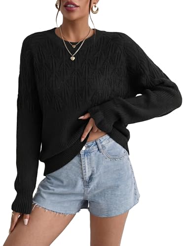 Dokotoo Sweaters for Womens Crew Neck Long Sleeve Knit Hollow