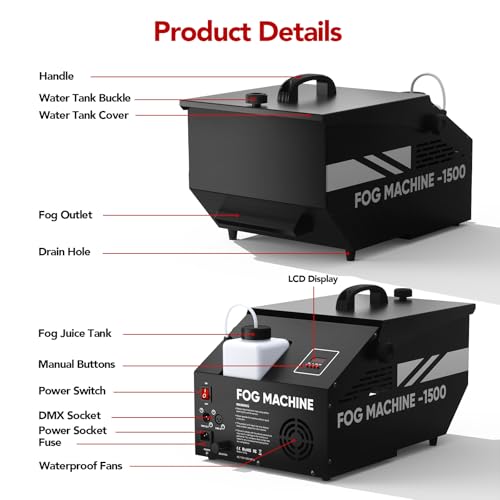 UPGREY Low Lying Fog Machine, máquina de niebla con hielo seco para efectos de niebla baja, con control remoto y cableado miniatura 5