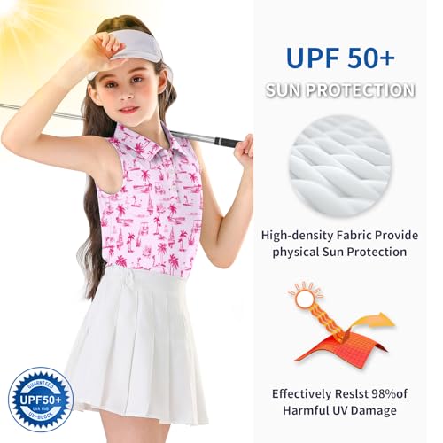 Image of Soneven Girls Sleeveless Polo Shirts Button UP Golf Tennis T-Shirts with Collared Quick Dry Tank Tops for 4-14 Years