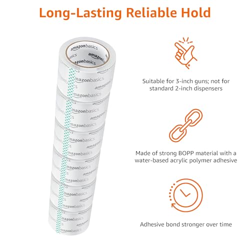 Image of Amazon Basics 2.83 Inch Wide Packing Tape, Fits 3-Inch Dispensers, Crystal Clear, Low Odor, for Moving, Storage, Shipping and Sealing Boxes, 54.6 Yards, 12-Pack