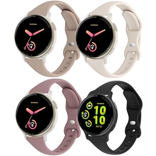 CUNUJIX Slim Silicone Watch Bands Compatible with Garmin Vivoactive 6/ Vivoactive 5/Vivoactive 3/Venu Sq/Venu 2 Plus/Forerunner 165/55/245 Music 20mm Thin Soft Narrow Sport Strap for Women (4 Pack)