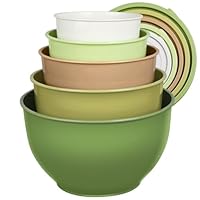 Greentainer Set di 5 ciotole in plastica con coperchi per cucina, ciotole impilabili per cuocere, preparare, cucinare e servire alimenti, lavabili in lavastoviglie, adatte al microonde, ideali per