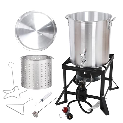 Red Mountain Valley 36QT Outdoor Propane Camping Deep Fryer with Basket, Drain Valve and Timer for Turkey, Fish and Seafood,Seafood Boiler, Large Outdoor Cooking Equipment, 54,000 BTU, 36qt Stock Pot