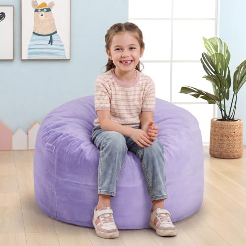 Image of Hobestluk Kids Bean Bag Chair 2.5FT Small Seat with Plush Cover, Purple