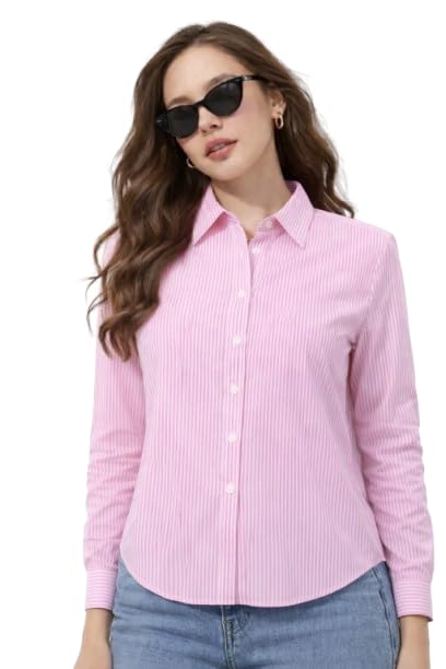 dpl groups Women's Striped Shirt, Long Sleeve, Collared Button-Down, Casual Formal Office Wear-picture-18