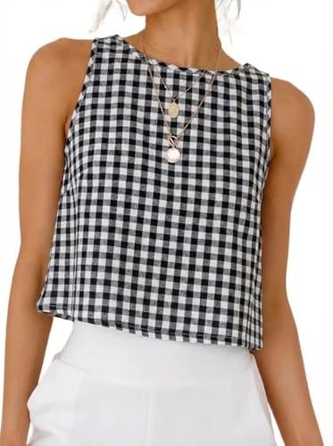 IDEALSANXUN Gingham Tank Top for Women 2026 Cotton...