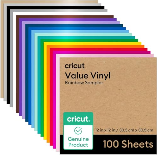 Image of Cricut Value Permanent Vinyl - 100ft Rainbow Sampler, 12in x 12in Sheets (Pack of 500)