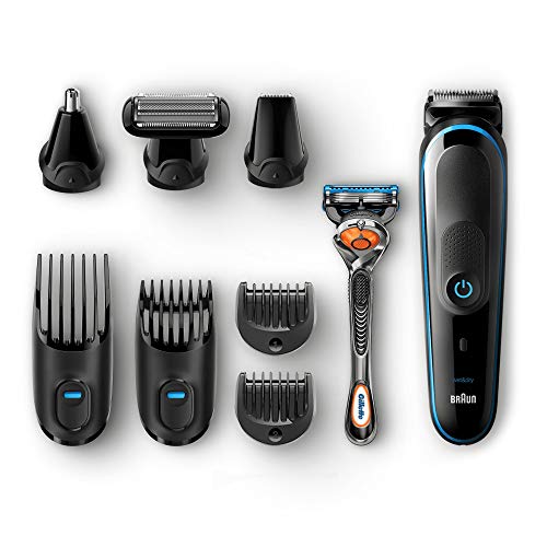 Braun Tondeuse 9-En-1 Tout-En-Un MGK5080, Tondeuse Barbe Et Cheveux, Tondeuse Corps, Tondeuse Nez Et Oreilles, Noir/Bleu