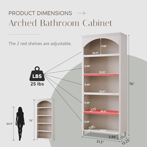 Image of IFBUY 76 inch Arched Bathroom Storage Cabinet, Large Arched Cabinet, Cream