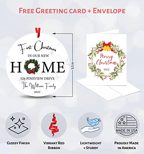 Personalized First Christmas In Our New Home 2022 Ornament, New House Address Christmas Ornament, Couples Housewarming Gifts Realtor Client, 3.50 Inch Metal Ornament W/ Glossy Finish (P-066) #TOP1