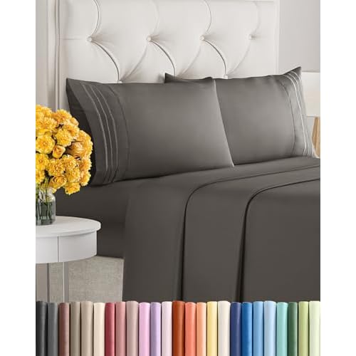 Cal King Size 4 Piece Sheet Set - Soft & Cooling Bed Sheets - Antique White | Fits 8 Inch to 16 inch Mattress, Wrinkle Free & Fade Resistant with Deep Pockets, Breathable, Comfy Hotel Luxury