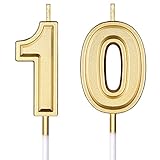 Velas de 10 Cumpleaños Velas Numerales de Pastel Decoración de Topper de Velas de Tarta de Feliz Cumpleaños para Suministros de Celebración Boda Cumpleaños Aniversario (Oro)