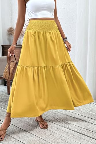 Jupe longue smockée taille haute finis les vêtements inconfortables - 5