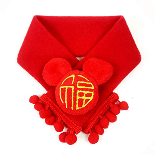 DELIFUR Dog Chinese New Year Scarf Pet FU Bandana Cat Winter Christmas Warm Red Scarf (L)