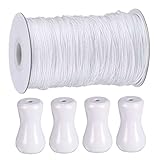 Vorhangschnur, 1, 8 mm, 55 Yards Jalousieschnur mit 4 Stück Holzanhänger, weiß geflochtene Hebe-Schatten-Zugschnur für Aluminium-Jalousie-Schatten-weiße Schnur