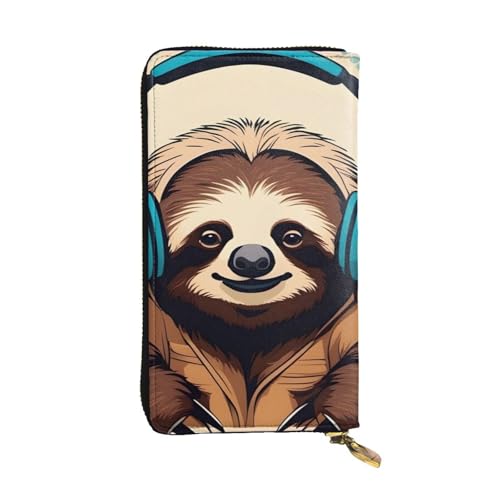 Portefeuille en cuir femme avec compartiments portefeuille zippé noir motif paresseux HYTTER