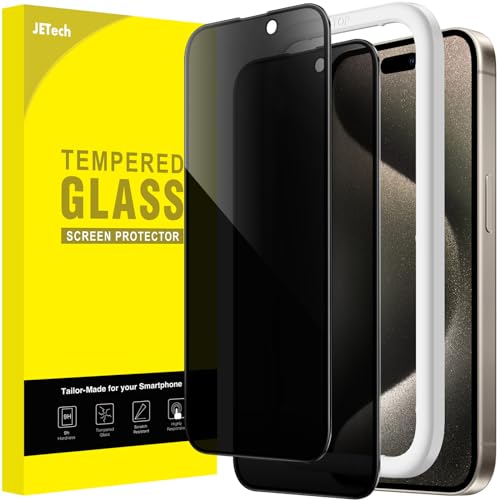 Image of JETech Privacy Full Coverage Screen Protector for iPhone 15 Pro Max 6.7-Inch, Black Edge Anti-Spy Tempered Glass Film with Easy Installation Tool, Case-Friendly, 2-Pack