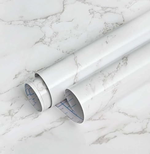 Feisoon Grey White Marble Contact Paper Glossy Marble Peel and Stick Wallpaper Self Adhesive Wallpaper Glossy Waterproof Wallpaper DIY Removable Contact Paper for Bathroom Countertop Decor 15.7"x78.7"