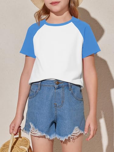 Image of Imily Bela Kids Girls T Shirts Casual Raglan Short Sleeve Crewneck Color Block Summer Tees 5-14 Years