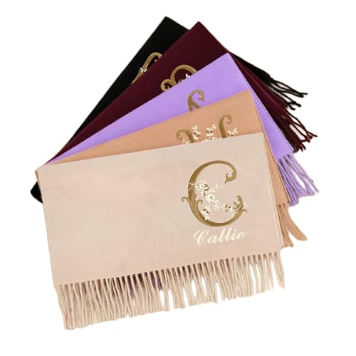 CALLIE Personalized Winter Scarf for Women, Floral Initial Design Shawl and Wraps with Name, Soft Warm Vintage Neck Scarf, Christmas Valentine’s Day Birthday Gift for Famliy Friend