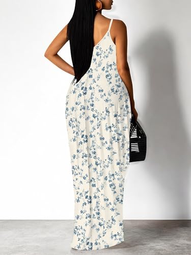 Image of Women Spaghetti Strap Maxi Dress with Pockets | Soft fabric relaxed fit sleeveless v neck with pockets for party and daily wear
