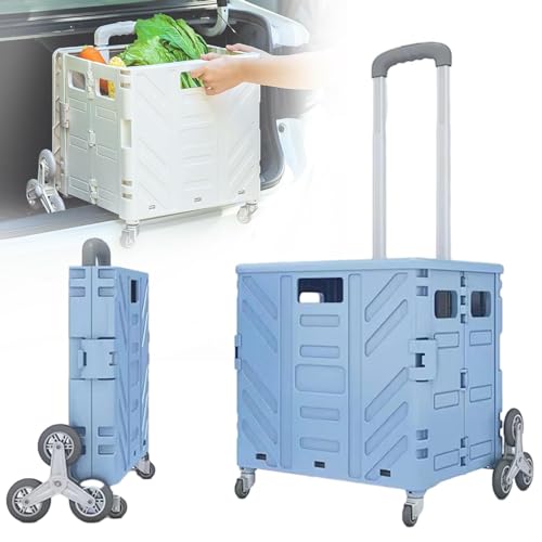 Carrito de compras plegable ligero con mango telescópico, ruedas de 360° y escalador para viajes, camping y compras