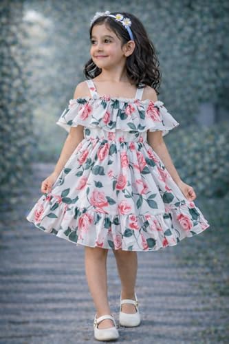 Image of Buy & Try by Dharmikaay Girl's Lycra Floral Printed Frock Dress for Girls Short Frock Baby Princess Western Dresses| Stylish Fancy Kids Clothing for New Year, Fashion