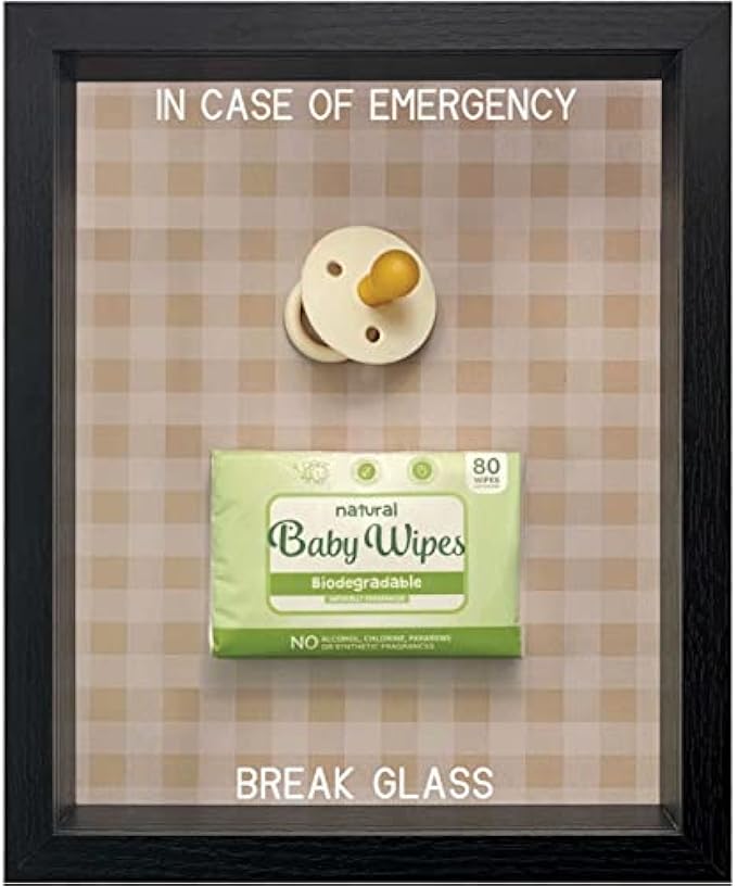 BREAK GLASS GIFTS in Case of Emergency Baby Gifts - Unique New Parent Gag Wall Art for Mother’s Day or Father’s Day. Hilarious New Parent Gifts for Men or Women, Mom or Dad Baby Shower Present