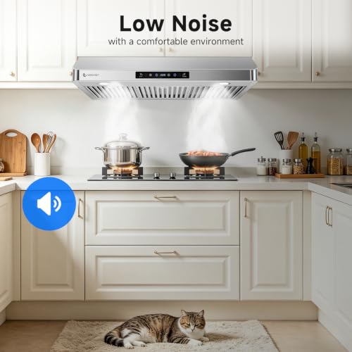Image of AMZCHEF 36 inch Under-Cabinet Range Hood - 1050 CFM Dual-Fan System, 3-Speed Stainless Steel Kitchen Vent with Touch /Remote /Gesture Control, Timer, LED Lights & Dishwasher-Safe Baffle Filters