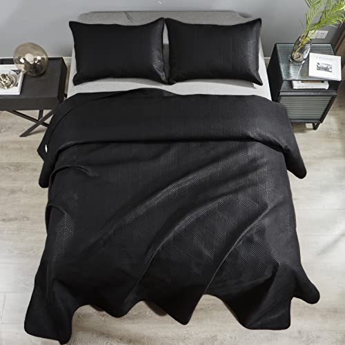 Ruizixin Home Collection Queen Reversible Bedspreads Soft Quilt Set Lightweight Coverlet Quilted Comforter/Microfiber Bedcover For All Season-3 Piece(1Quilt, 2 Pillow Sham) (Black, King) #TOP2