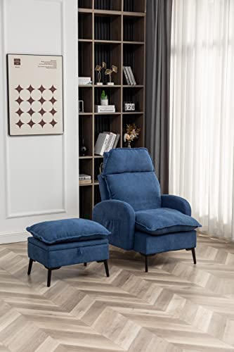Voohek Chenille Suede Accent Armchair Adjustable Backrest Lounge Chair Upholstered Single Sofa With With Footrest Metal Legs For Living Room, Bedroom, Dark Blue #TOP22