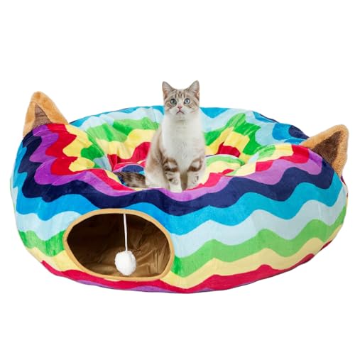 LUCKITTY Large Cat Tunnel Bed Under Christmas Tree with Fluffy