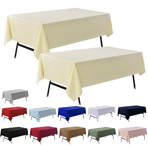 Image of 2-Pack 60x144 inch Beige Table Cloths, Solid Stain and Wrinkle Resistant Oblong Tablecloth, Premium Plain Weave Polyester Fabric Rectangle Table Linen Covers for Hotel, Banquet