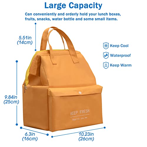 Mziart Reusable Insulated Lunch Bag With Pocket, Large Meal Prep Bento Lunch Bag Leak Proof Lunch Cooler Bag Lunch Tote Bag Lunchbox Food Container For Women Men Adult Work Picnic (Orange) #TOP1