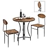 DlandHome Table Pliable de Bar bistrot + 2 tabourets Ensemble pour Bar 1 Table + 2 Chaises Style Industriel Table à Manger pour Cuisine/Salle à Manger/Salon Couleur Noyer avec Cadre en Acier Noir