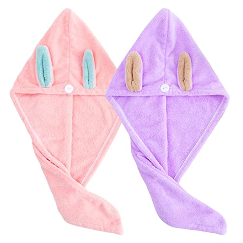 OYSJ Toalla Pelo,4pcs Toalla de Pelo seco, Toallas para Secar el Pelo, Toalla de Pelo de Microfibra Turbante, Turbante Toalla Wrap,Turbante con Botón, Toalla Turbante para el Pelo