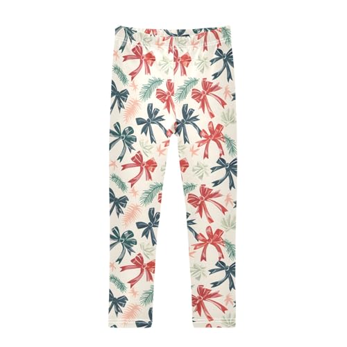 senya Girls Printed Leggings Yoga Pants Christmas Ribbon Bows Pattern for Kids in 4t to 10 Years, 4T