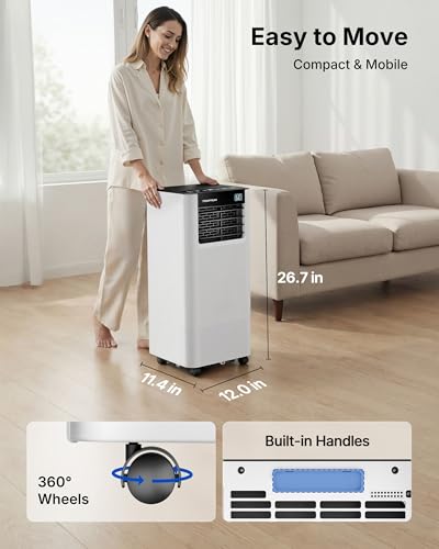 Image of 8,000 BTU Portable Air Conditioner with WIFI Enabled, Smart Portable AC for rooms up to 350 Sq.ft., 3-in-1 Room Air Conditioner with Cool, Dry, Fan, Sleep Modes, APP /Voice /Remote Control