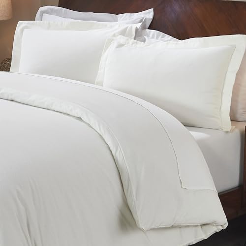Image of Superior Rome Flannel Cotton Duvet Set, Soft Brushed Duvet Cover, Modern Farmhouse Bedding, Basics, Comforter or Duvet Insert Cover, Includes; Duvet Cover, Pillow Sham, Twin, Solid Ivory