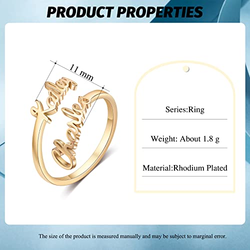 Personalized Name Ring for Women Stainless Steel Engagement Jewelry Adjustable Rings Custom Double Name Ring for Girls 5