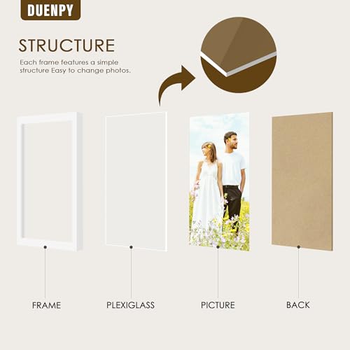 Image of DUENPY 4 Folding 5x7 Accordion Wood Frame Plexiglass White | Constructed With Engineered Wood And Plexiglass, Elegant Ornament For Desktop Photo Display
