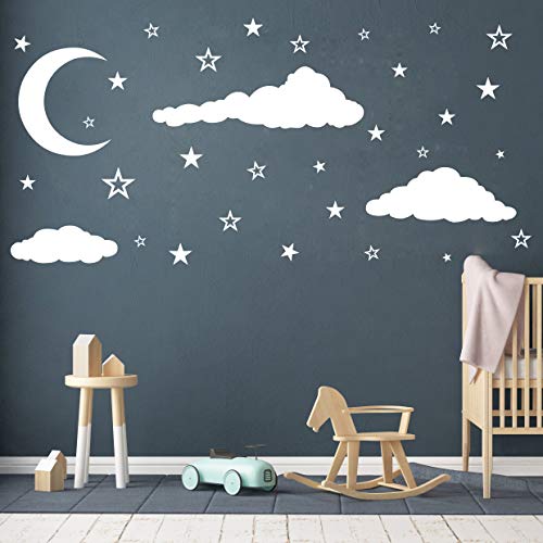 Gestyz Moon Stars And Clouds Wall Decals Kids Wall Decoration Nursery Wall Decal Wall Decal For Nursery Vinyl Wall Stickers For Children Baby Kids Boys Girls Bedroom(Y08) (White) #TOP1