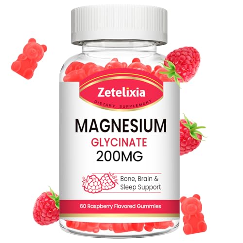 200MG Magnesium Glycinate Gummies High Absorption Magnesium Glycinate Supplements for Relaxation Raspberry Flavor 60 Count