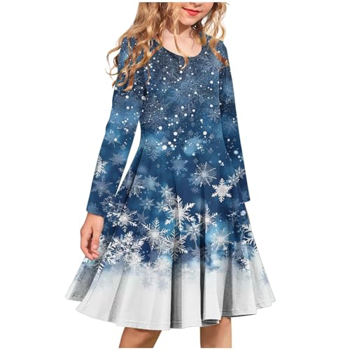 Weihnachten Kleider Für Mädchen Schneeflocken Drucken Weihnachtskleid Schlank Faltenrock Partykleid Bequemer Kleid Langarm Kinderkleider A-Linie...