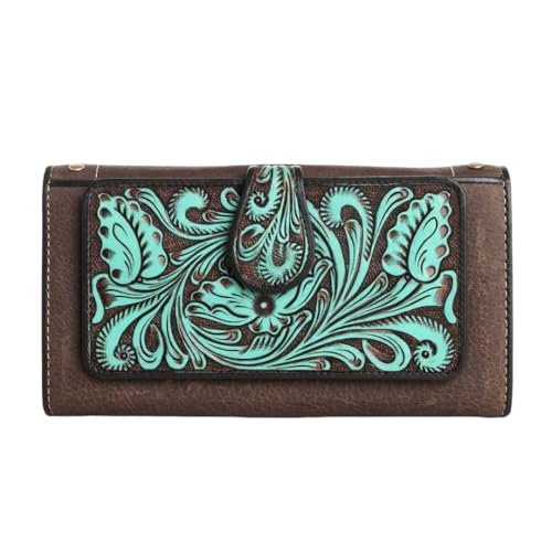 Myra Bag Western Embossed Floral Leather Wallet for Women - Turquoise