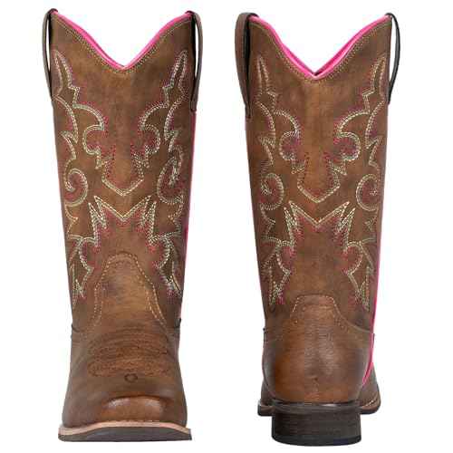 SheSole Cowboy Boots for Women Square Toe Cowgirl Boots Wide Calf Western Boots Brown Size 92
