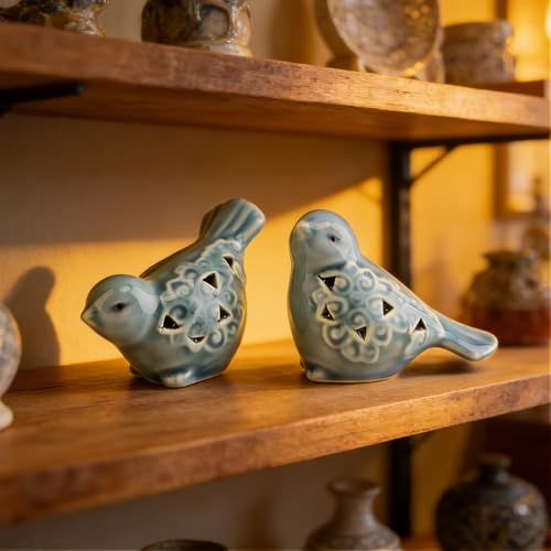 Set de 2 Figuras Decorativas de Pájaro de Cerámica miniatura 6