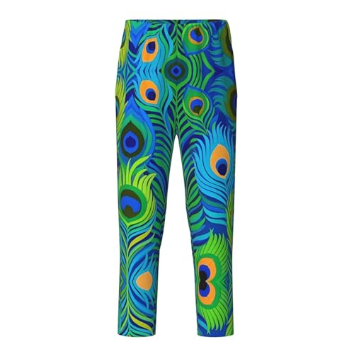 Pajama Pants Pajama Bottoms with Elastic Waistband Sleepwear Lounge PantsGreen Peacock Feathers