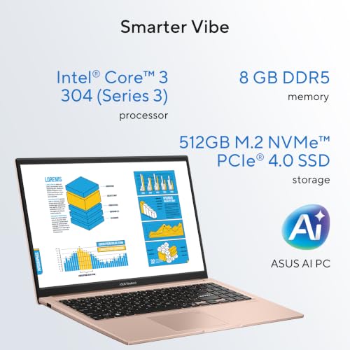 Image of ASUS Vivobook 15 (2026),Intel Core 3 304 (Series 3-Gen),Fingerprint Sensor,8GB RAM,512GB SSD,FHD,15.6 inch(39.6 cm),Win 11,M365 Basic(1Y),Office 2024,Terra Cotta,1.7 Kg,X1504MA-BQ424WS,AI Laptop